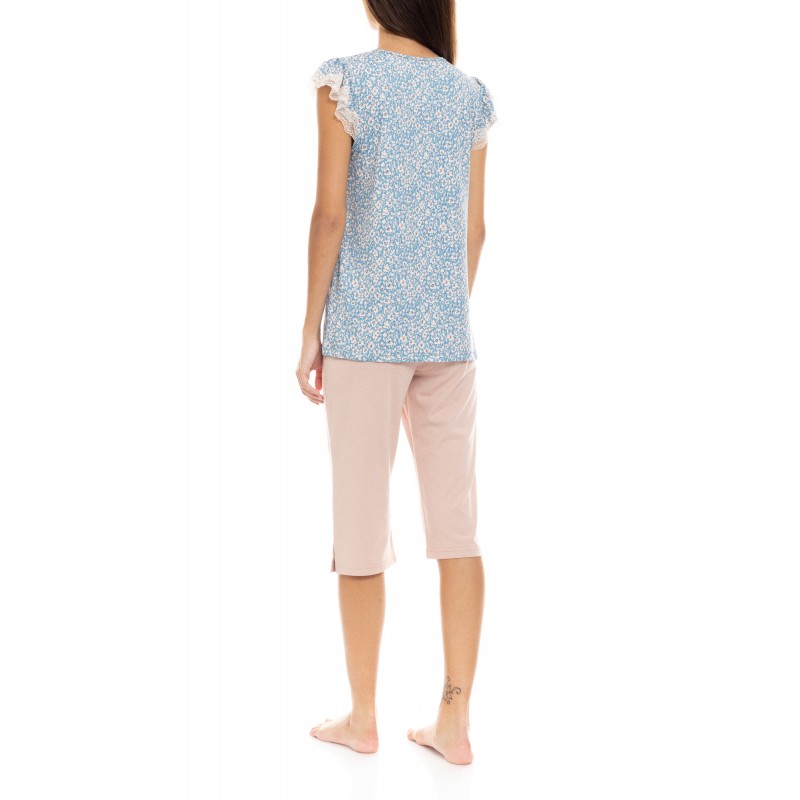 S1412 - Type - PYJAMA CAPRI PANTS BLUE FLOWER- (S1412)