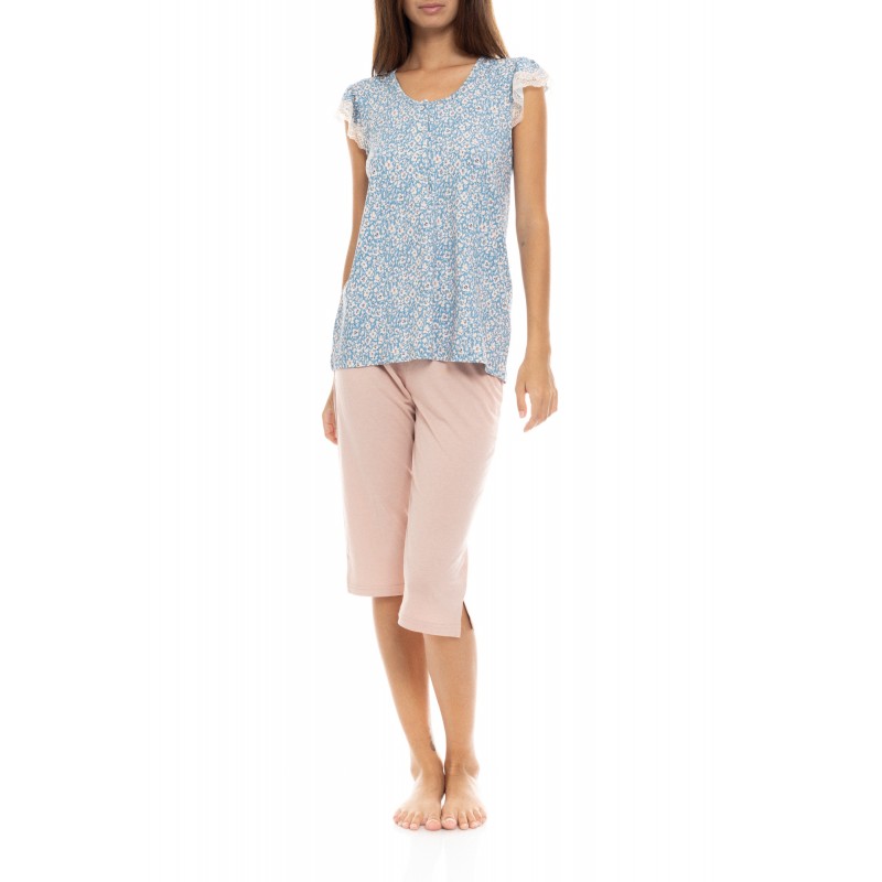 S1412 - Type - PYJAMA CAPRI PANTS BLUE FLOWER- (S1412)