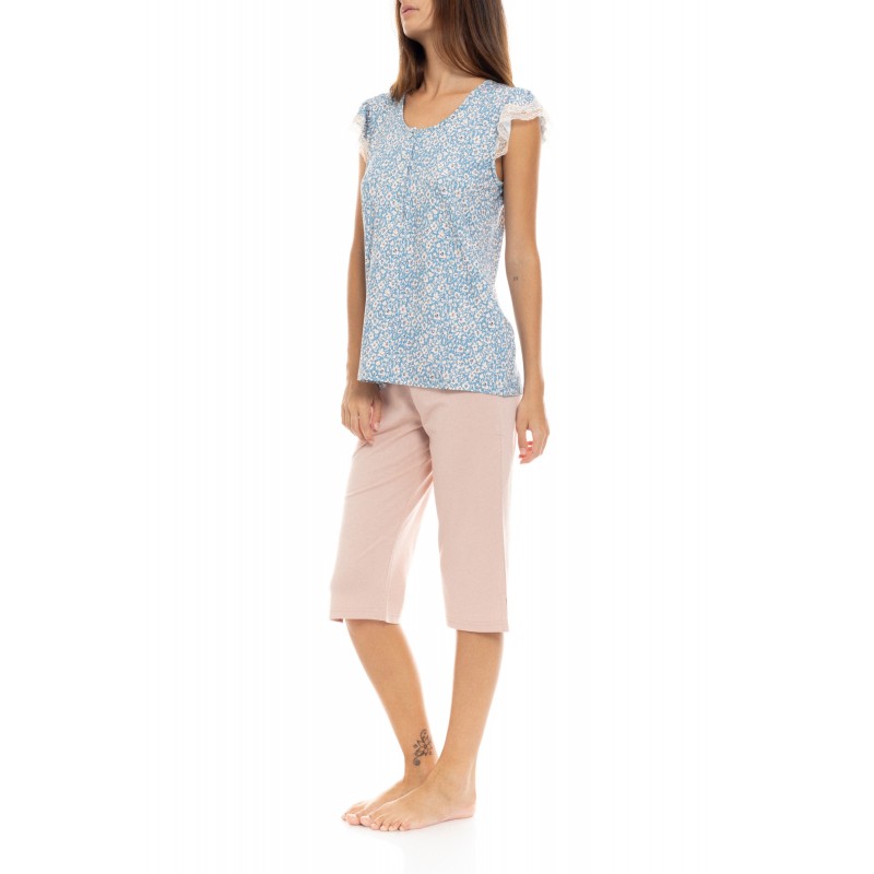 S1412 - Type - PYJAMA CAPRI PANTS BLUE FLOWER- (S1412)