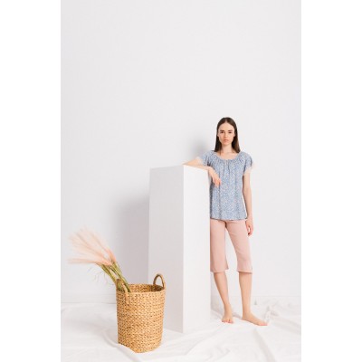 S1414 - Type - PYJAMA CAPRI PANTS BLUE FLOWER- (S1414)