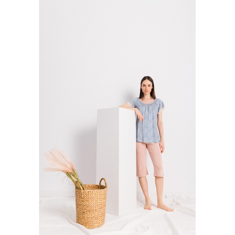 S1414 - Type - PYJAMA CAPRI PANTS BLUE FLOWER- (S1414)