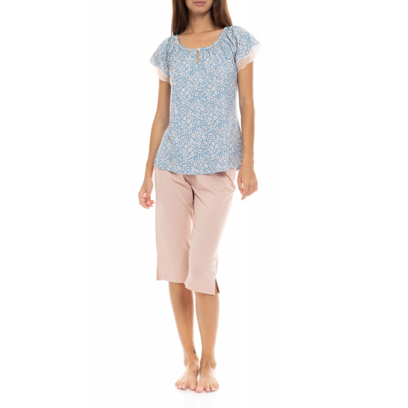 S1414 - Type - PYJAMA CAPRI PANTS BLUE FLOWER- (S1414)