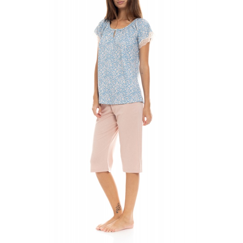 S1414 - Type - PYJAMA CAPRI PANTS BLUE FLOWER- (S1414) S1414 - Type - PYJAMA CAPRI PANTS BLUE FLOWER- (S1414)