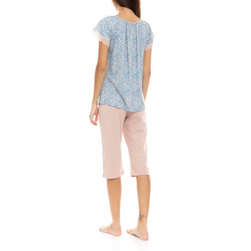 S1414 - Type - PYJAMA CAPRI PANTS BLUE FLOWER- (S1414) S1414 - Type - PYJAMA CAPRI PANTS BLUE FLOWER- (S1414)