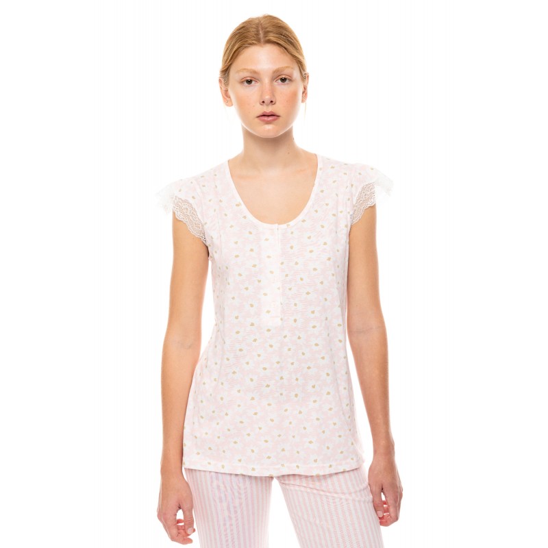 S1453 - Type - PYJAMA CAPRI PINK DAISY- (S1453)