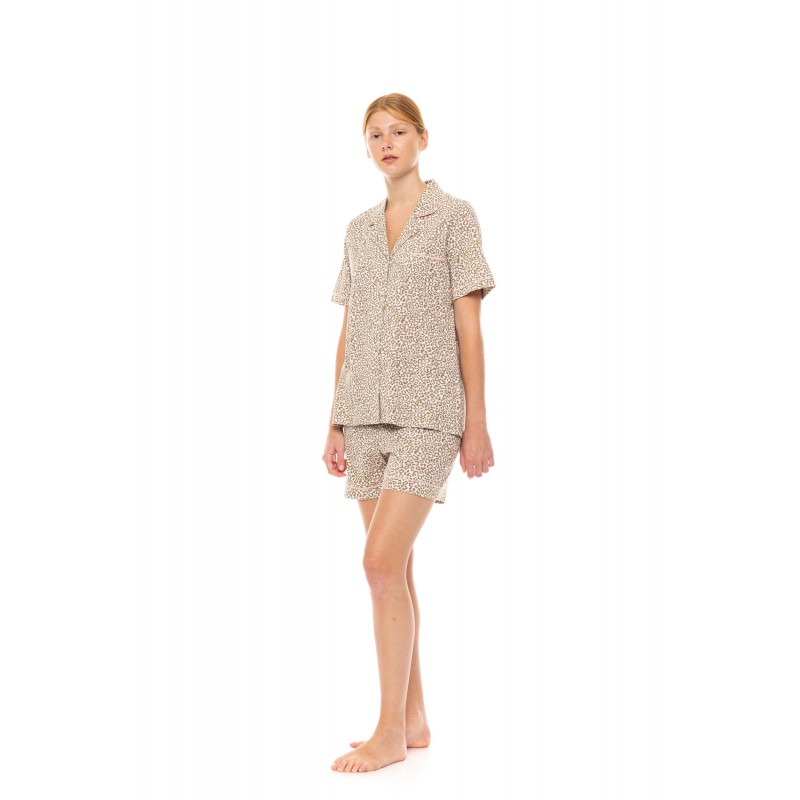 S1465 - Type - PYJAMA BUTTONED SHORTS MINT LEOPARD- (S1465)