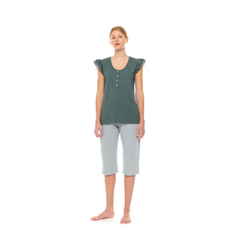 S1479 - Type - PYJAMA CAPRI FOREST GREEN GEO- (S1479)