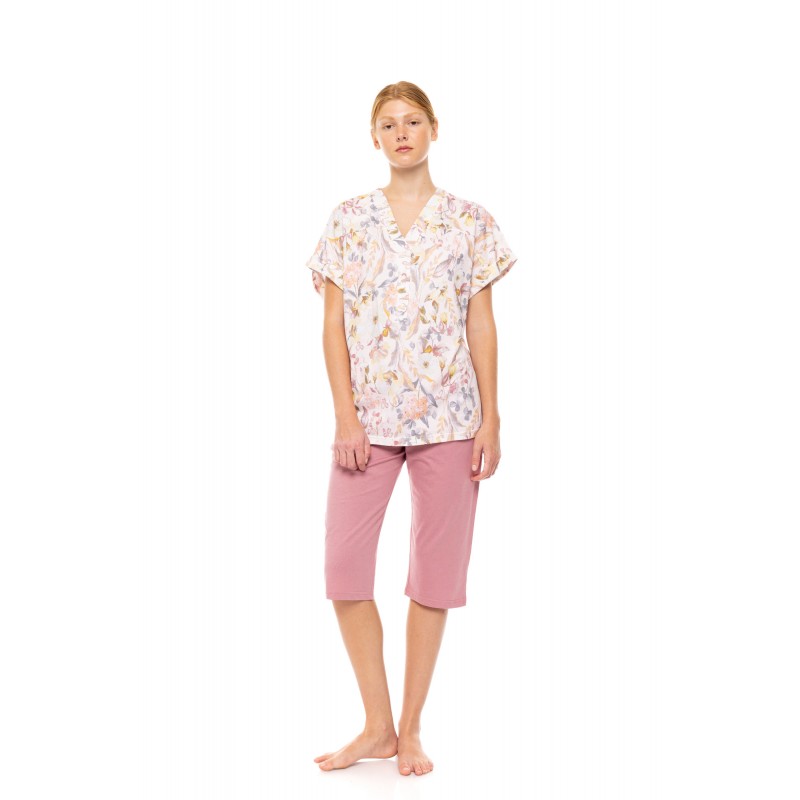 S1488 - Type - PYJAMA CAPRI FLORAL ROSE- (S1488) S1488 - Type - PYJAMA CAPRI FLORAL ROSE- (S1488)
