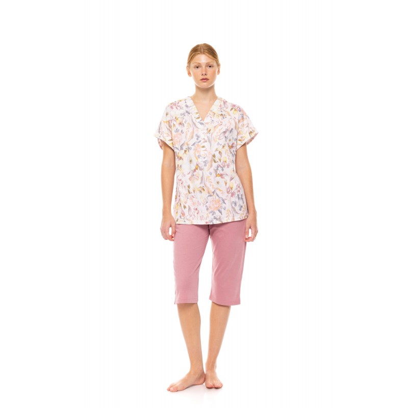 S1488 - Type - PYJAMA CAPRI FLORAL ROSE- (S1488) S1488 - Type - PYJAMA CAPRI FLORAL ROSE- (S1488)