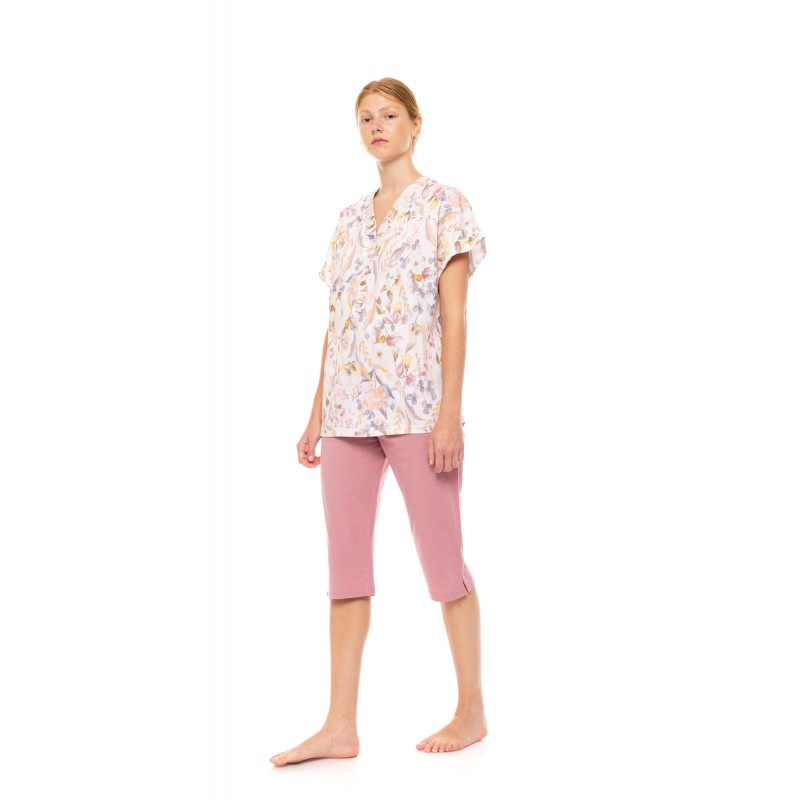 S1488 - Type - PYJAMA CAPRI FLORAL ROSE- (S1488) S1488 - Type - PYJAMA CAPRI FLORAL ROSE- (S1488)