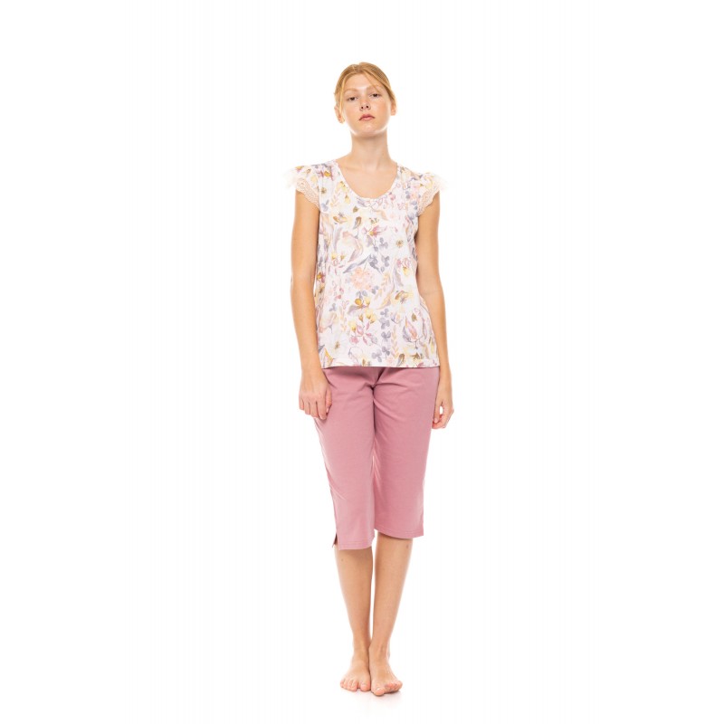 S1490 - Type - PYJAMA CAPRI FLORAL ROSE- (S1490) S1490 - Type - PYJAMA CAPRI FLORAL ROSE- (S1490)
