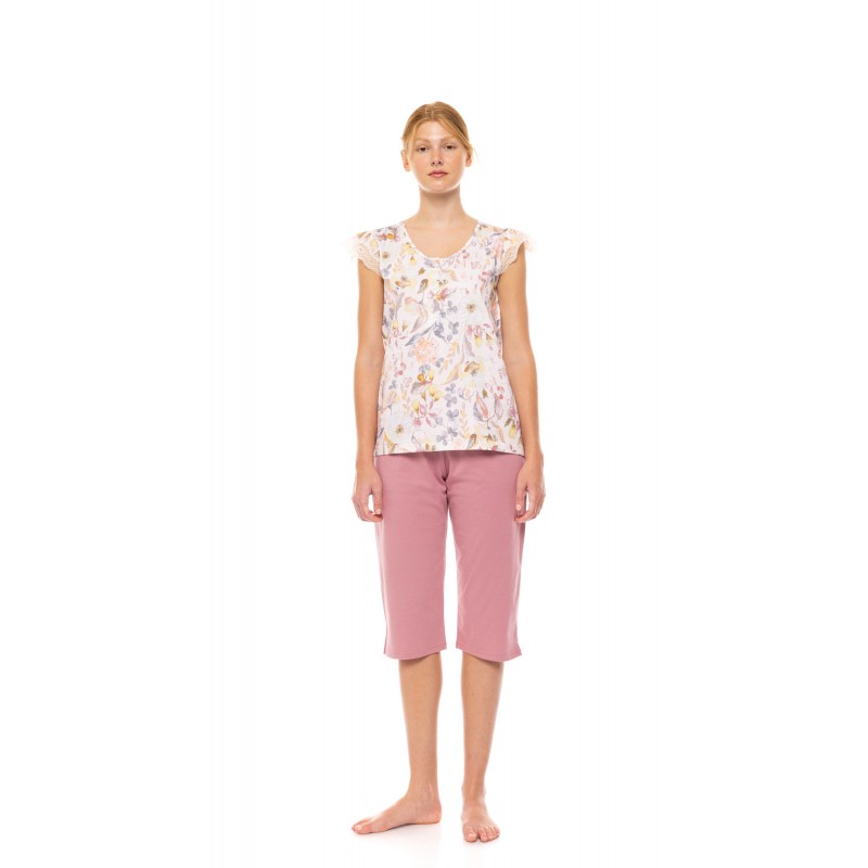 S1490 - Type - PYJAMA CAPRI FLORAL ROSE- (S1490) S1490 - Type - PYJAMA CAPRI FLORAL ROSE- (S1490)