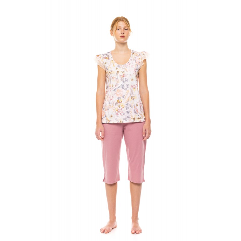 S1490 - Type - PYJAMA CAPRI FLORAL ROSE- (S1490) S1490 - Type - PYJAMA CAPRI FLORAL ROSE- (S1490)