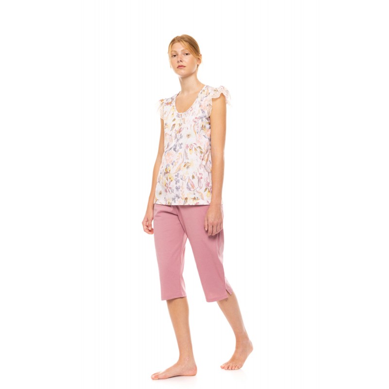 S1490 - Type - PYJAMA CAPRI FLORAL ROSE- (S1490) S1490 - Type - PYJAMA CAPRI FLORAL ROSE- (S1490)