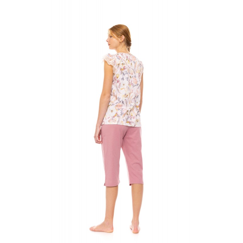 S1490 - Type - PYJAMA CAPRI FLORAL ROSE- (S1490) S1490 - Type - PYJAMA CAPRI FLORAL ROSE- (S1490)