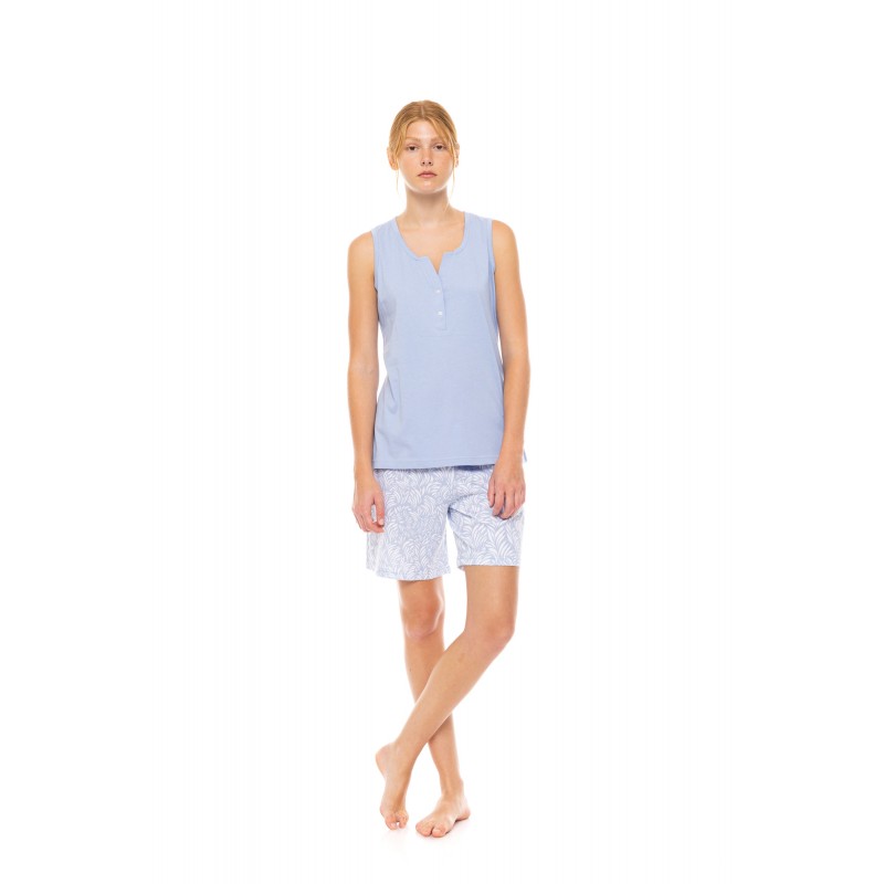 S1497 - Type - PYJAMA SHORTS ICE BLUE FLEUR- (S1497) S1497 - Type - PYJAMA SHORTS ICE BLUE FLEUR- (S1497)