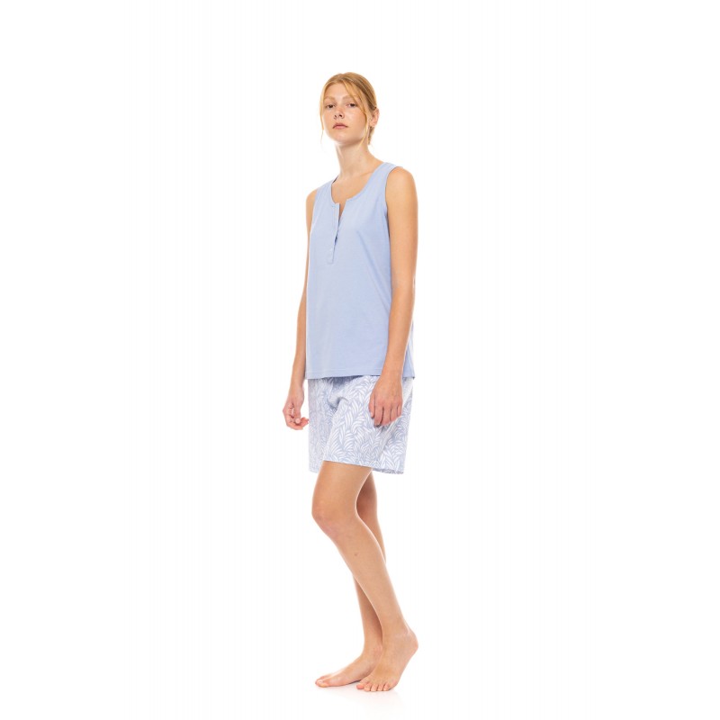 S1497 - Type - PYJAMA SHORTS ICE BLUE FLEUR- (S1497) S1497 - Type - PYJAMA SHORTS ICE BLUE FLEUR- (S1497)