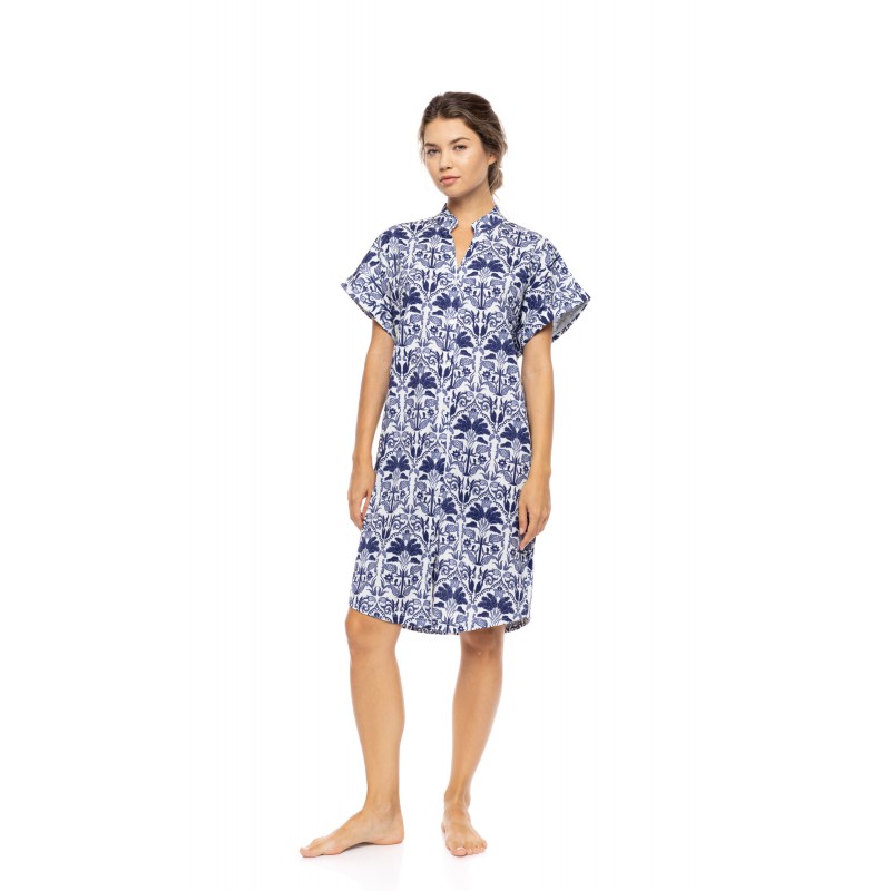 S1552 - Type - NIGHTGOWN BUTTONED BLUE TROPICAL- (S1552) S1552 - Type - NIGHTGOWN BUTTONED BLUE TROPICAL- (S1552)