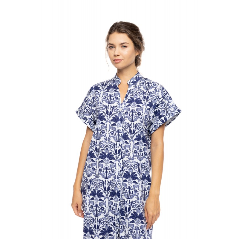 S1552 - Type - NIGHTGOWN BUTTONED BLUE TROPICAL- (S1552) S1552 - Type - NIGHTGOWN BUTTONED BLUE TROPICAL- (S1552)