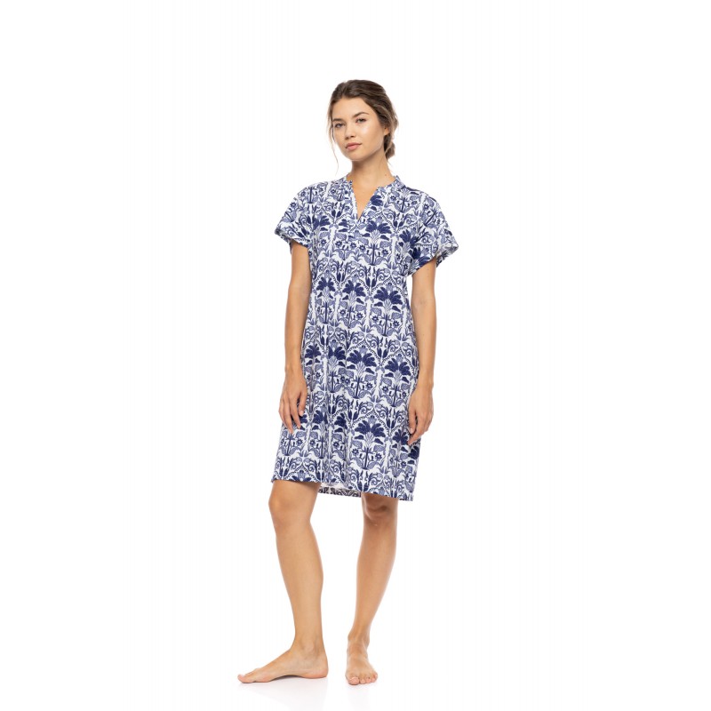 S1552 - Type - NIGHTGOWN BUTTONED BLUE TROPICAL- (S1552) S1552 - Type - NIGHTGOWN BUTTONED BLUE TROPICAL- (S1552)