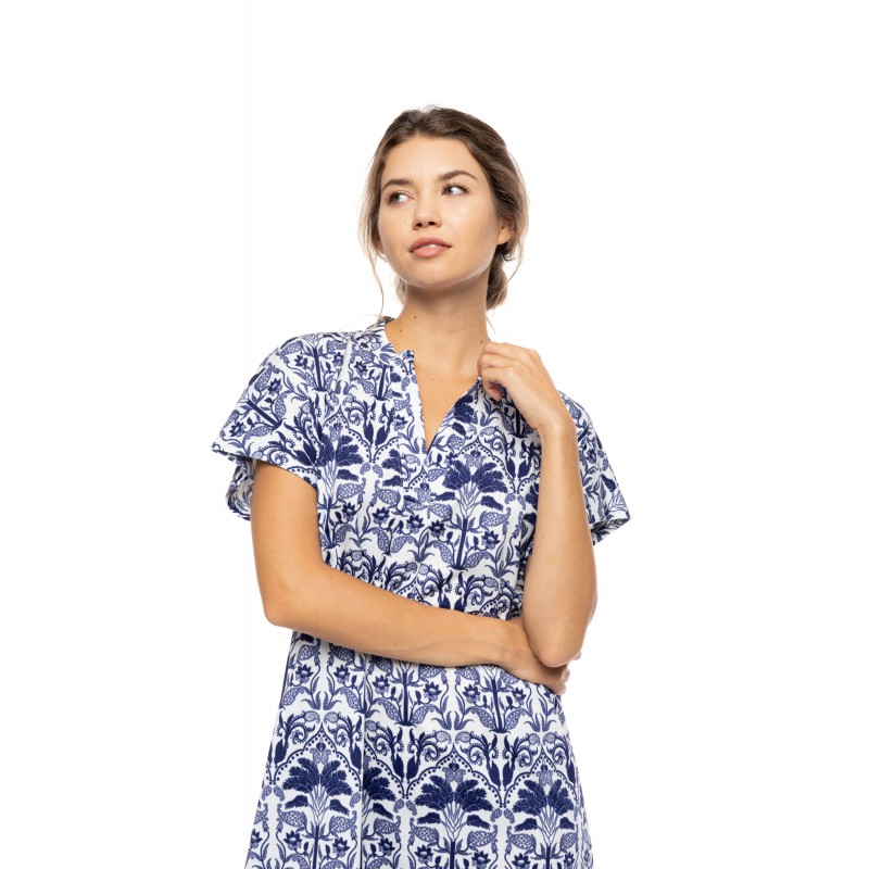 S1552 - Type - NIGHTGOWN BUTTONED BLUE TROPICAL- (S1552) S1552 - Type - NIGHTGOWN BUTTONED BLUE TROPICAL- (S1552)