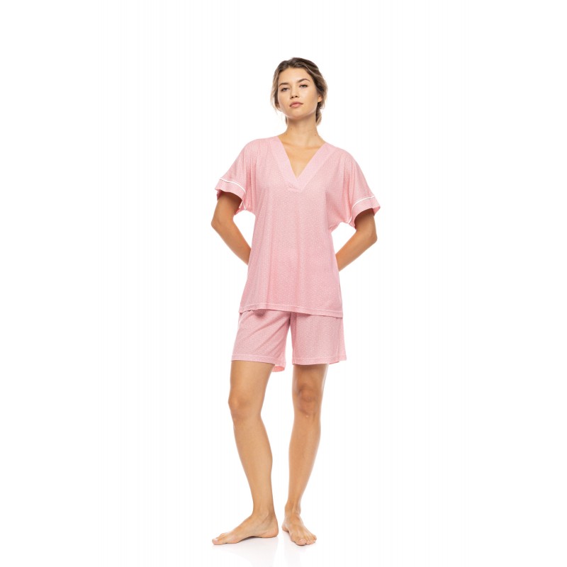 S1589 - Raspberry - PYJAMAS SHORTS SUMMER GEO- (S1589)