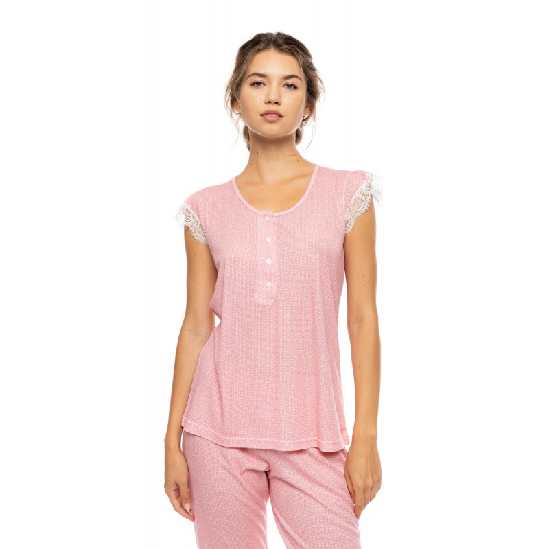 S1591 - Raspberry - PYJAMAS CAPRI SUMMER GEO- (S1591) S1591 - Raspberry - PYJAMAS CAPRI SUMMER GEO- (S1591)