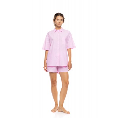 S1625 - Baby Pink - PYJAMA BUTTONED SHORT PANTS DUO STRIPE- (S1625)