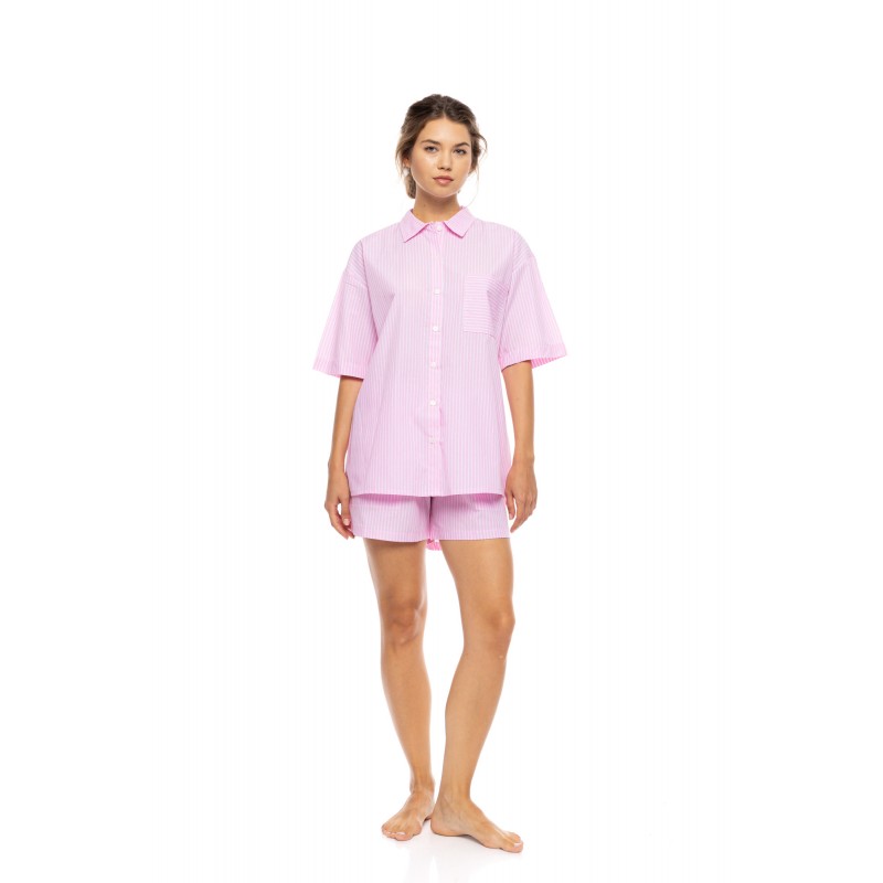 S1625 - Baby Pink - PYJAMA BUTTONED SHORT PANTS DUO STRIPE- (S1625)