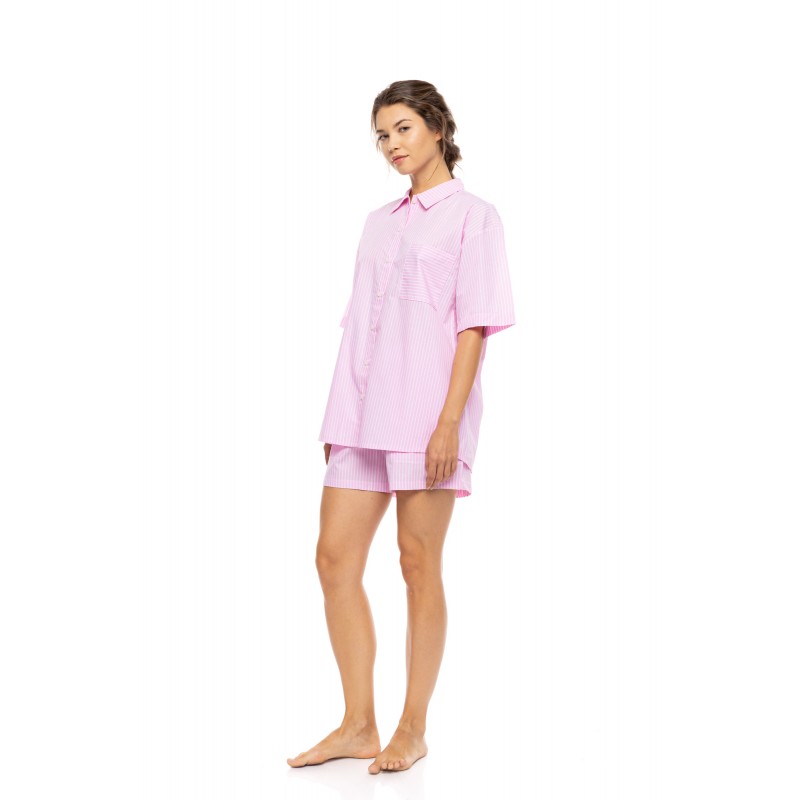 S1625 - Baby Pink - PYJAMA BUTTONED SHORT PANTS DUO STRIPE- (S1625)