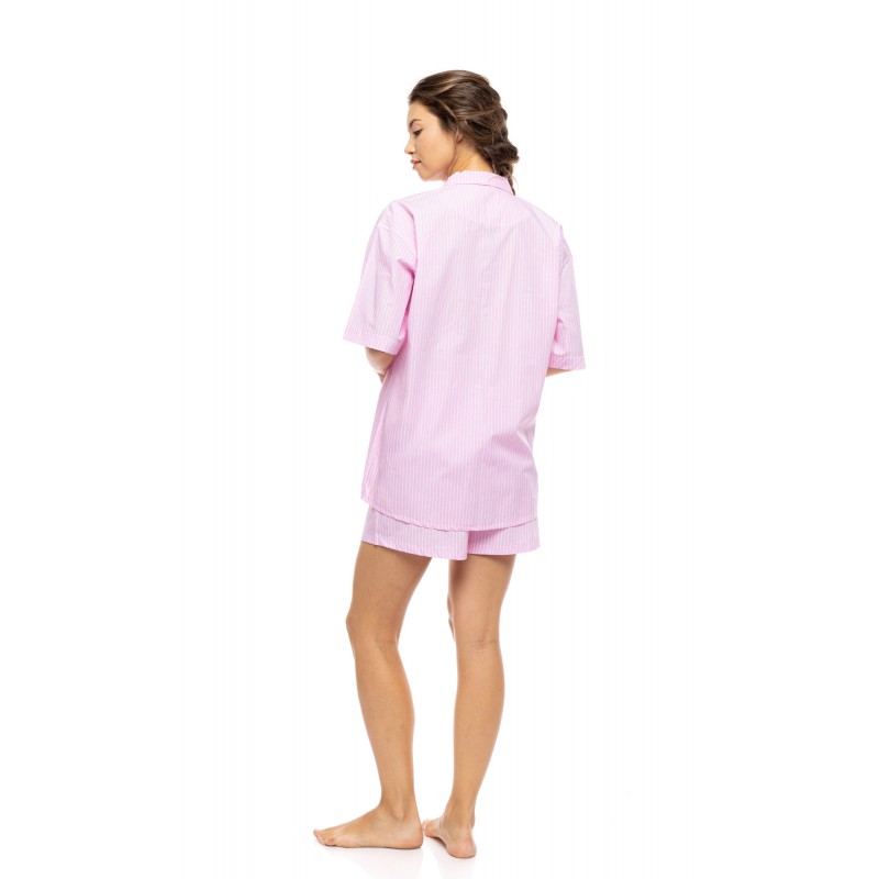 S1625 - Baby Pink - PYJAMA BUTTONED SHORT PANTS DUO STRIPE- (S1625)