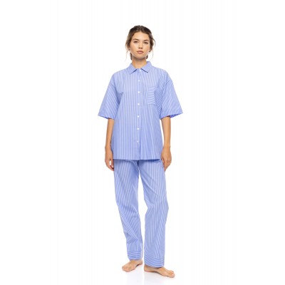 S1626 - Baby Pink - PYJAMA BUTTONED LONG PANTS DUO STRIPE- (S1626)