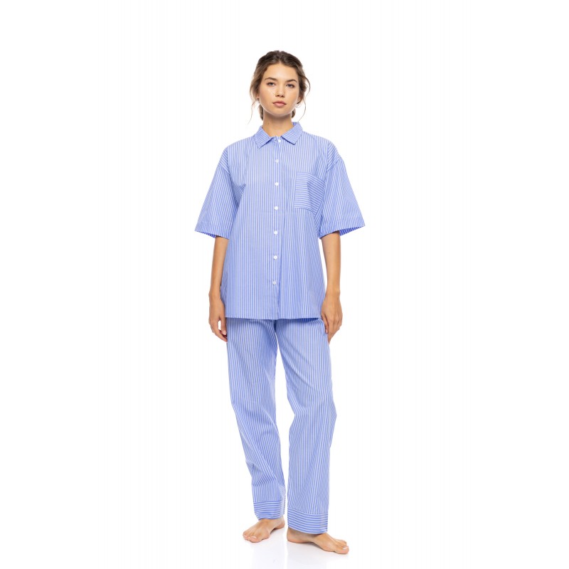 S1626 - Baby Pink - PYJAMA BUTTONED LONG PANTS DUO STRIPE- (S1626)