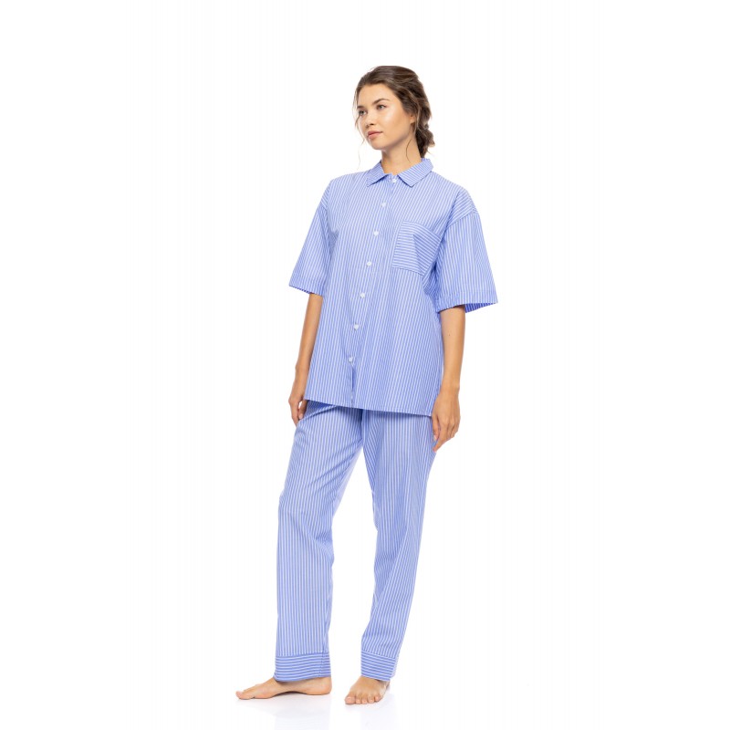 S1626 - Blue Cloud - PYJAMA BUTTONED LONG PANTS DUO STRIPE- (S1626) S1626 - Blue Cloud - PYJAMA BUTTONED LONG PANTS DUO STRIPE- (S1626)