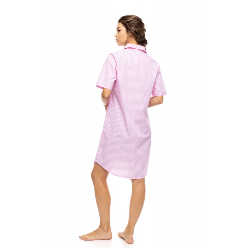 S1627 - Baby Pink - NIGHTGOWN BUTTONED DUO STRIPE- (S1627)