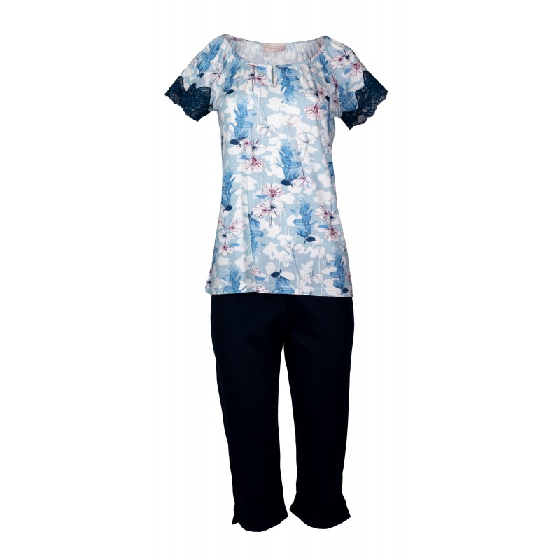 S751 - Type - PIJAMA BLUE FLOWERS CAPRI- (S751) S751 - Type - PIJAMA BLUE FLOWERS CAPRI- (S751)