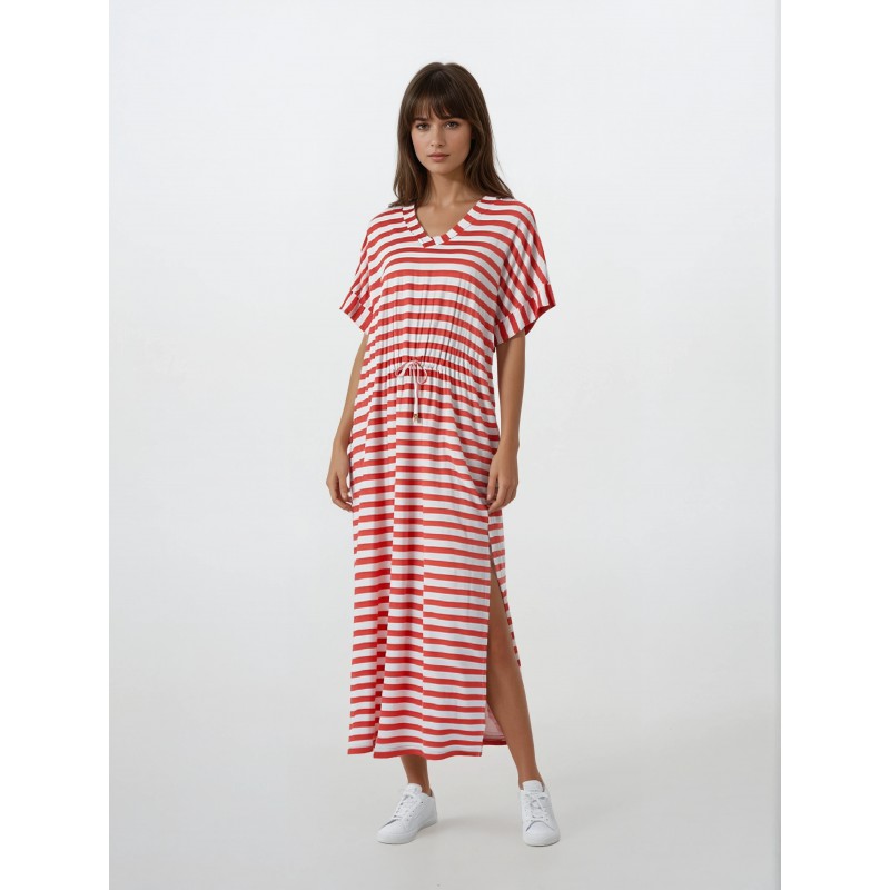 S766 - Coral - LOUNGEWEAR STRIPES LONG- (S766)