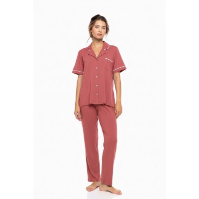 SN-202 - Peach Pink - PYJAMA BUTTONED LONG BAMBOO NOS- (SN-202)