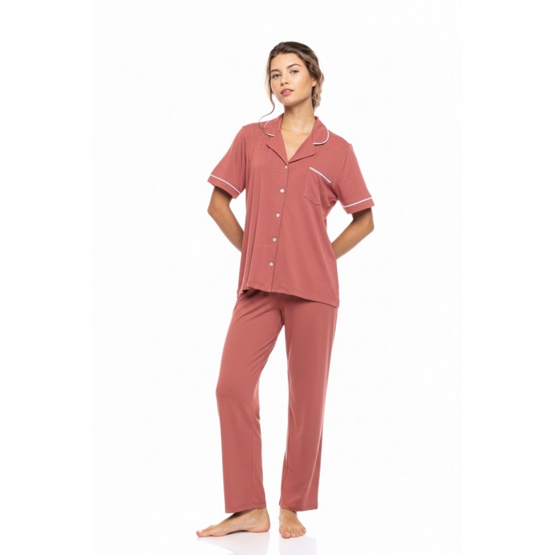 SN-202 - Peach Pink - PYJAMA BUTTONED LONG BAMBOO NOS- (SN-202) SN-202 - Peach Pink - PYJAMA BUTTONED LONG BAMBOO NOS- (SN-202)