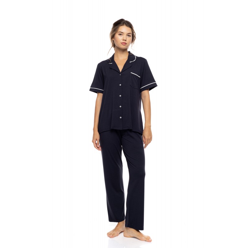 SN-202 - Yacht Blue - PYJAMA BUTTONED LONG BAMBOO NOS- (SN-202) SN-202 - Yacht Blue - PYJAMA BUTTONED LONG BAMBOO NOS- (SN-202)