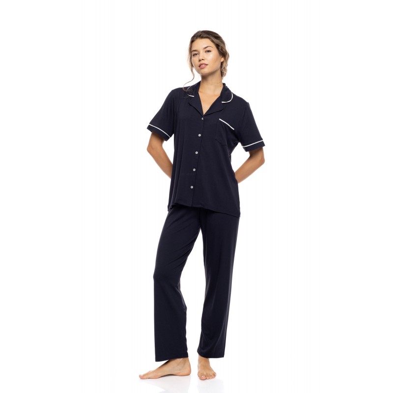 SN-202 - Yacht Blue - PYJAMA BUTTONED LONG BAMBOO NOS- (SN-202) SN-202 - Yacht Blue - PYJAMA BUTTONED LONG BAMBOO NOS- (SN-202)