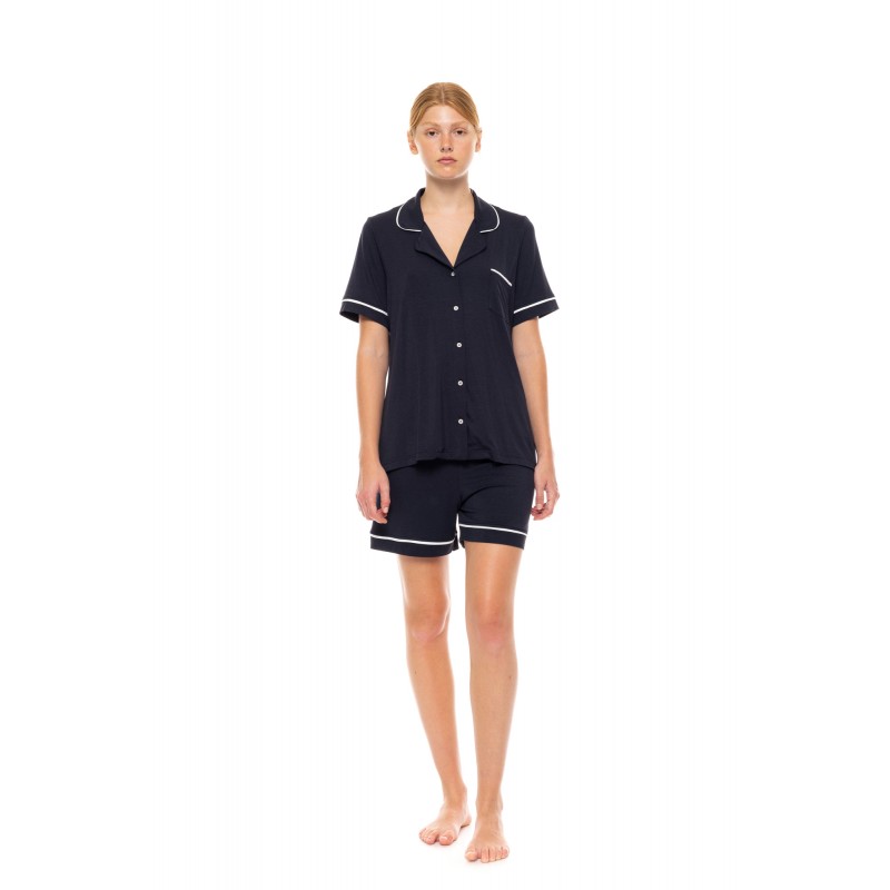 SN-203 - Yacht Blue - PYJAMA BUTTONED SHORT BAMBOO NOS- (SN-203)