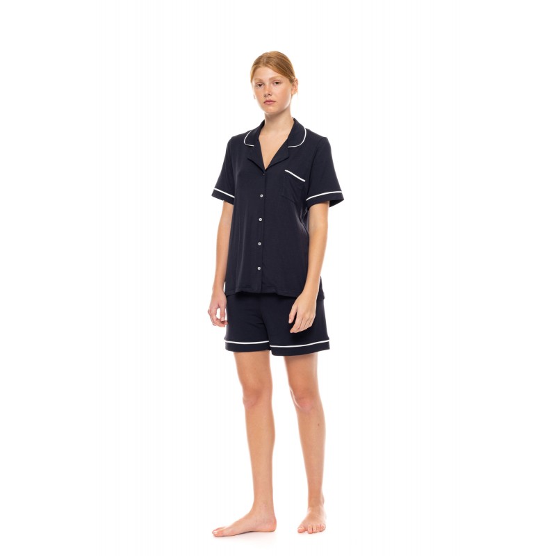 SN-203 - Yacht Blue - PYJAMA BUTTONED SHORT BAMBOO NOS- (SN-203)