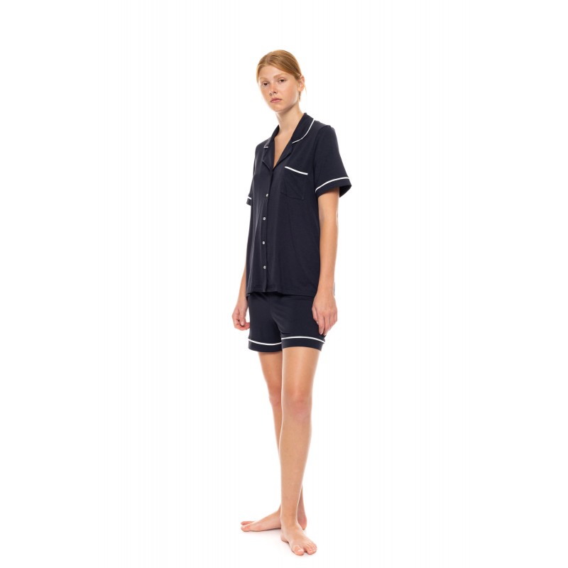 SN-203 - Yacht Blue - PYJAMA BUTTONED SHORT BAMBOO NOS- (SN-203)