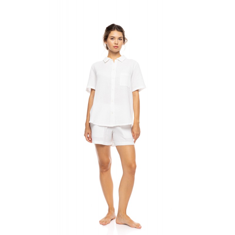 SN-220 - White - PYJAMA BUTTONED SHORTS SUMMER NIGHTS- (SN-220) SN-220 - White - PYJAMA BUTTONED SHORTS SUMMER NIGHTS- (SN-220)
