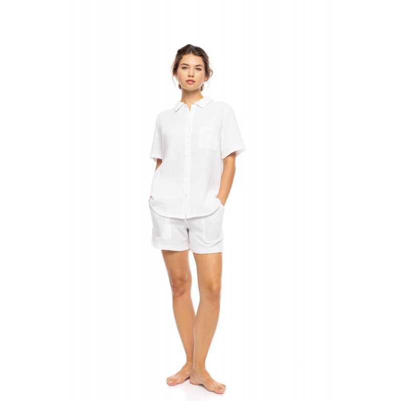 SN-220 - White - PYJAMA BUTTONED SHORTS SUMMER NIGHTS- (SN-220) SN-220 - White - PYJAMA BUTTONED SHORTS SUMMER NIGHTS- (SN-220)