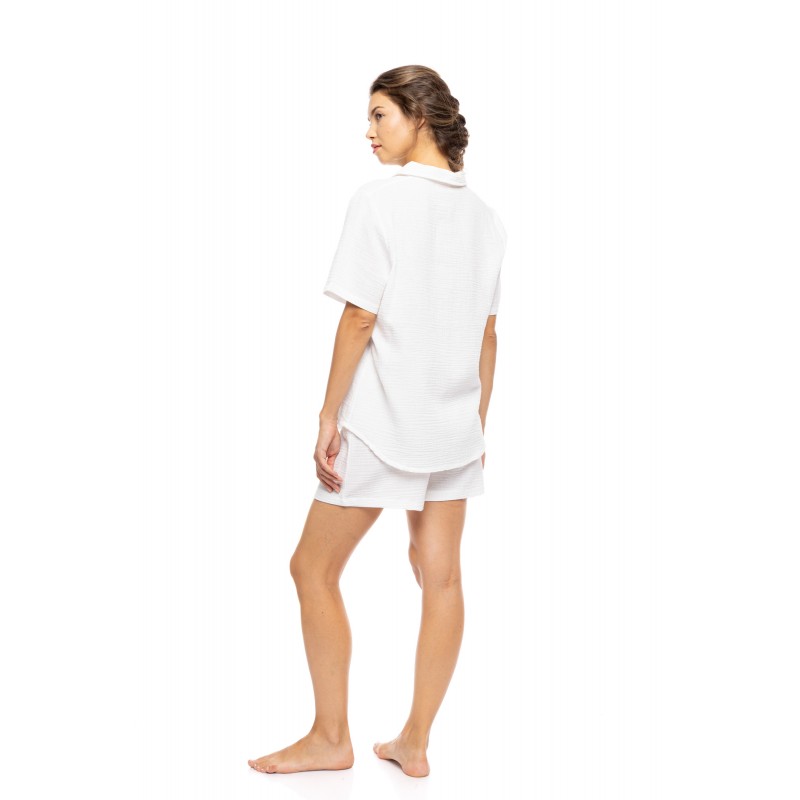 SN-220 - White - PYJAMA BUTTONED SHORTS SUMMER NIGHTS- (SN-220) SN-220 - White - PYJAMA BUTTONED SHORTS SUMMER NIGHTS- (SN-220)