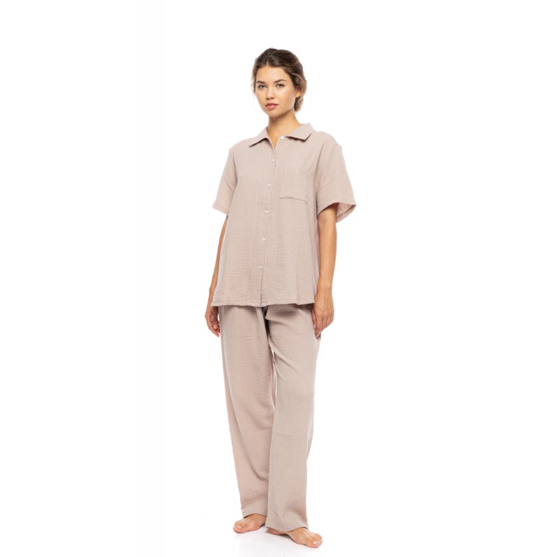 SN-221 - Indigo Blue - PYJAMA BUTTONED LONG PANTS SUMMER NIGHTS- (SN-221) SN-221 - Indigo Blue - PYJAMA BUTTONED LONG PANTS SUMMER NIGHTS- (SN-221)