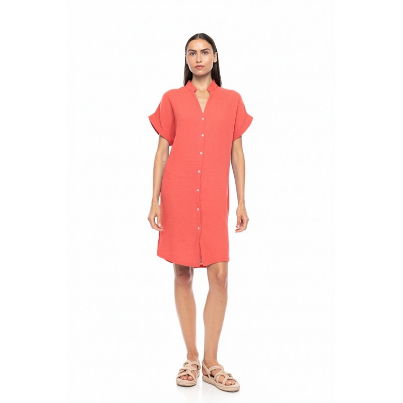SN-222 - Coral - DRESS BUTTONED SUMMER NIGHTS- (SN-222)