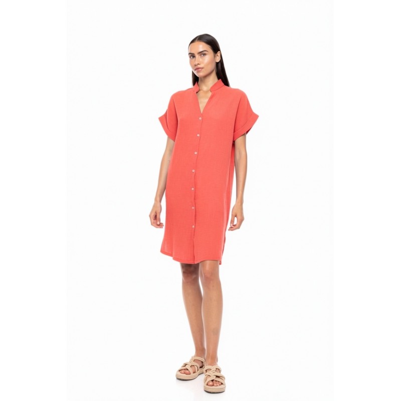 SN-222 - Coral - DRESS BUTTONED SUMMER NIGHTS- (SN-222)